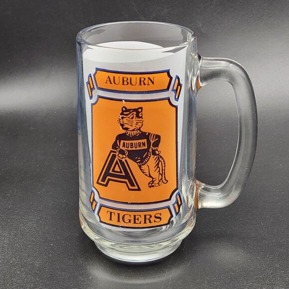 Vintage Auburn Tigers Glass Mug Stein Tankard Beer Logo Mascot Aubie 10 oz - Picture 1 of 7